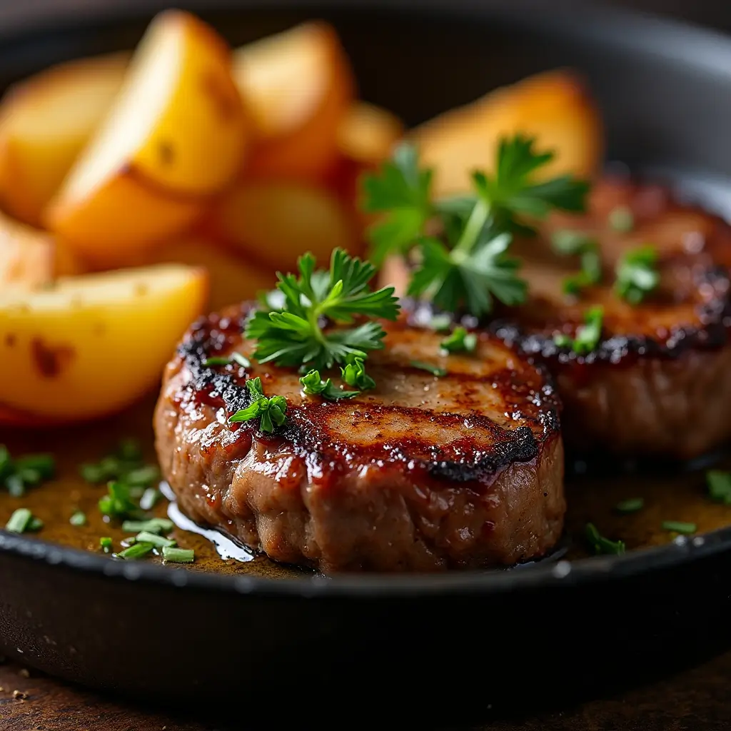 Garlic butter steak bites and potatoes