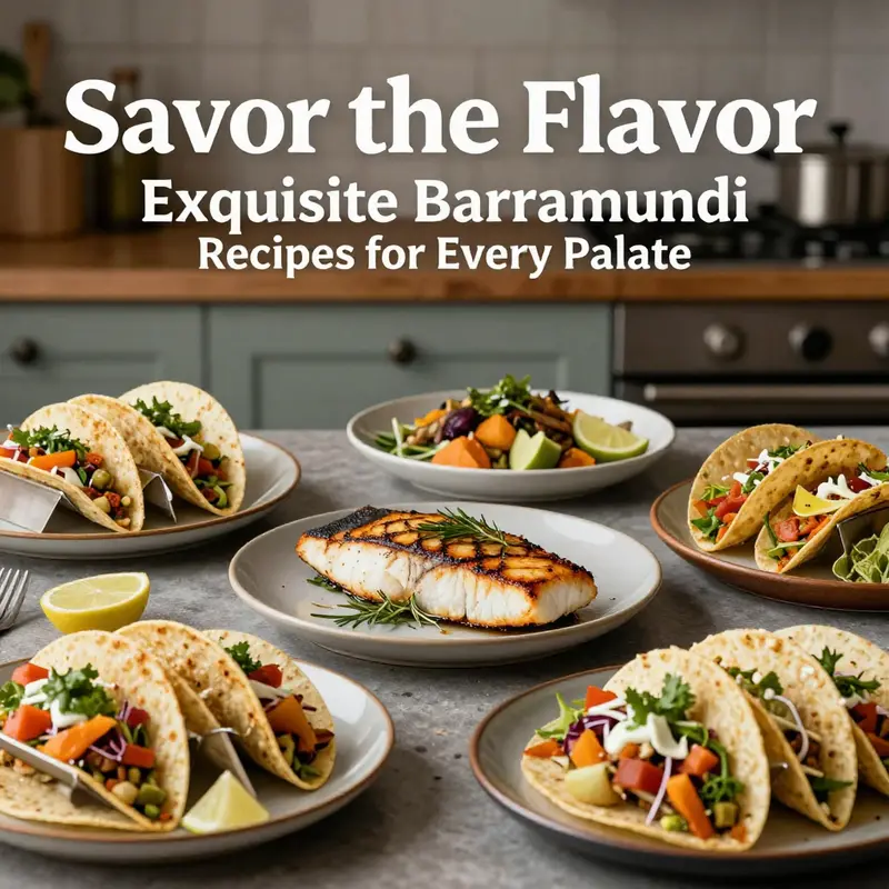 A variety of barramundi dishes displayed in a rustic kitchen setting, highlighting their visual appeal.