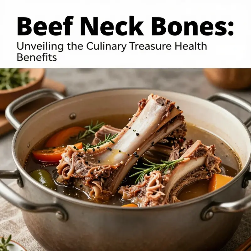 A pot of beef neck bones cooking with herbs and vegetables, representing their flavor and health aspects.