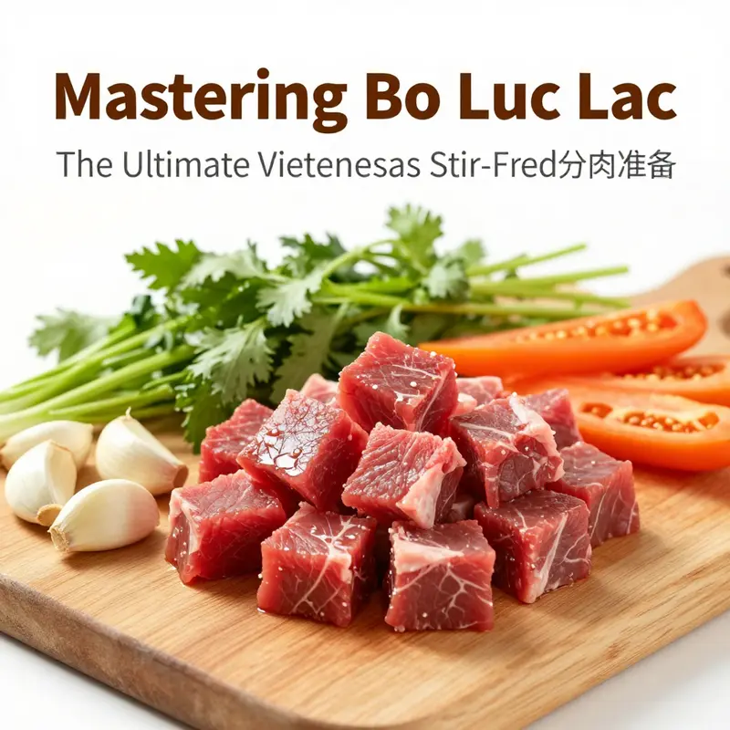 An assortment of ingredients essential for crafting the perfect Bo Luc Lac.