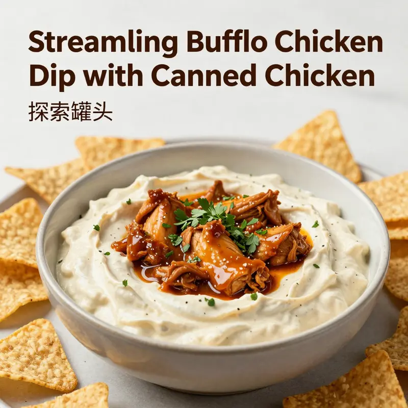 Ingredients for buffalo chicken dip, highlighting the convenience of using canned chicken.