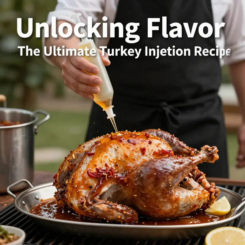 Essential ingredients for a flavorful turkey injection marinade arranged stylishly.