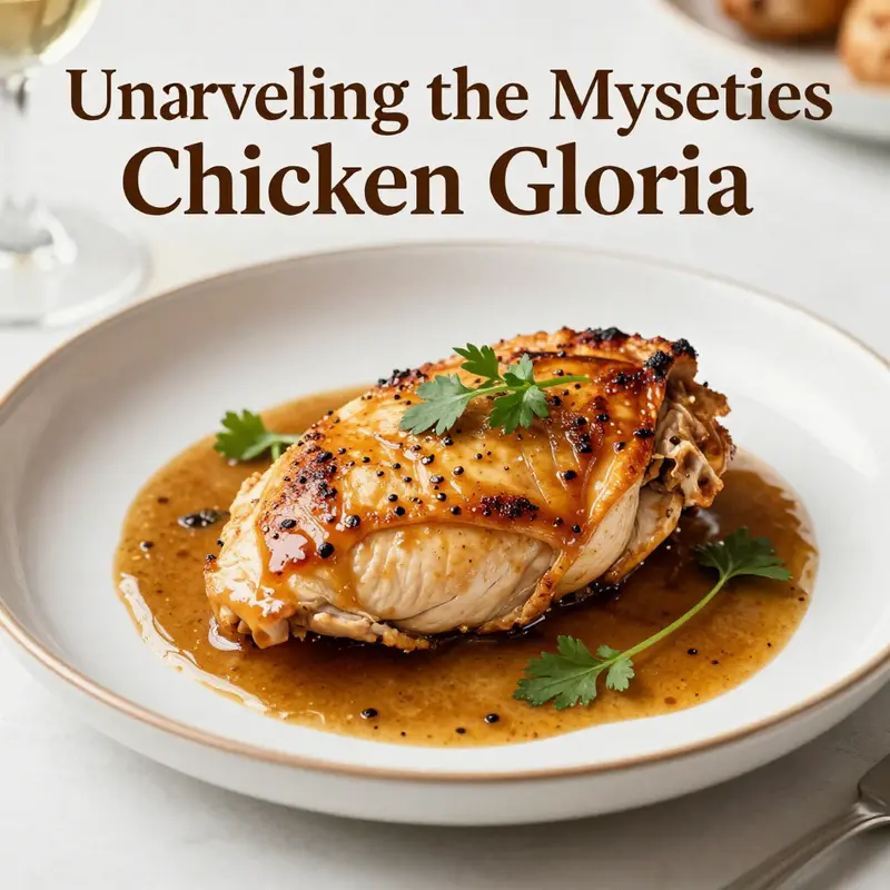 An enticing serving of Chicken Gloria, symbolizing the dish’s alluring mystery and culinary charm.