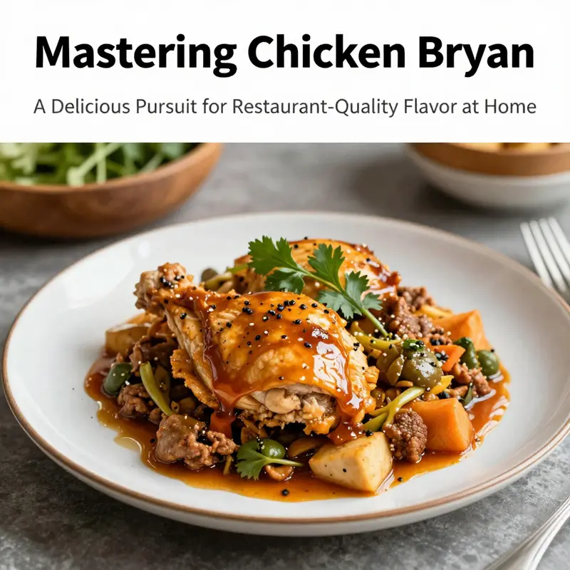 A visually appealing plate of Chicken Bryan featuring grilled chicken, creamy sauce, sun-dried tomatoes, and goat cheese.