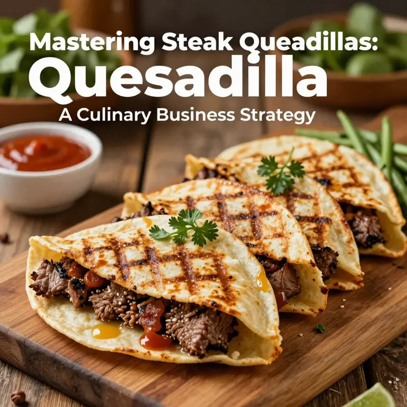 Close-up of steak quesadillas showcasing crispy tortillas, melted cheese, and various condiments.