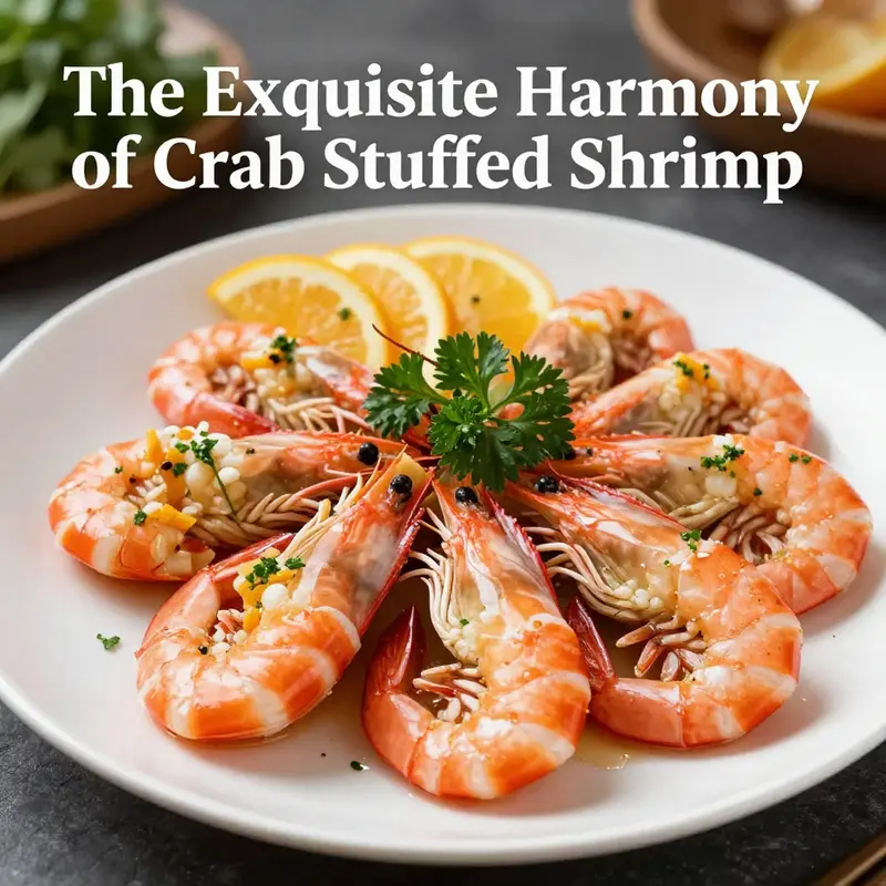Crab stuffed shrimp elegantly presented, highlighting its gourmet appeal.