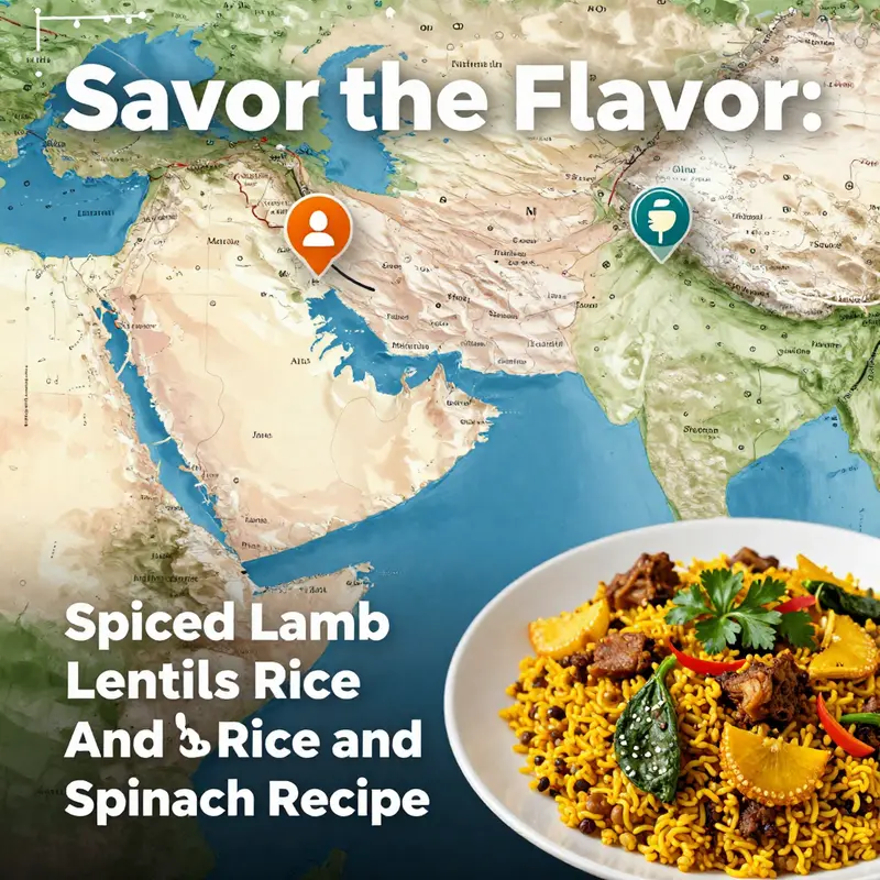 A delicious serving of spiced lamb lentils rice with fresh spinach, a nutritious and flavorful meal.