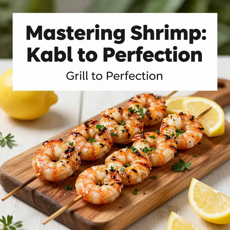 An inviting platter of grilled shrimp kabobs, garnished with herbs and lemon, highlighting a summer dining experience.