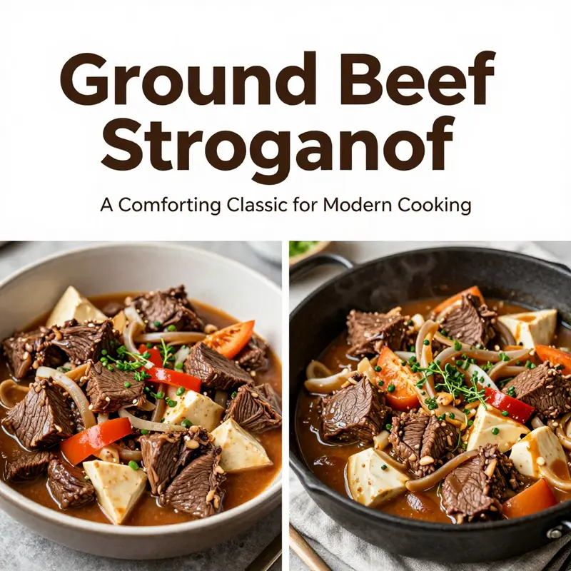 A delicious serving of ground beef stroganoff showcasing its rich sauce and garnishes.