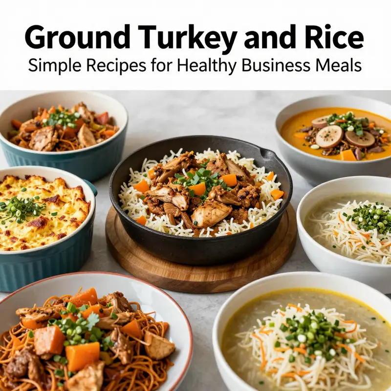An array of delicious ground turkey and rice dishes, representing healthy meal options for food businesses.