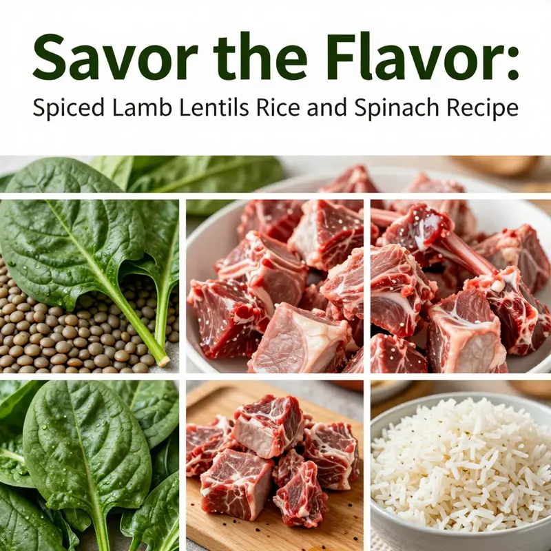 A delicious serving of spiced lamb lentils rice with fresh spinach, a nutritious and flavorful meal.