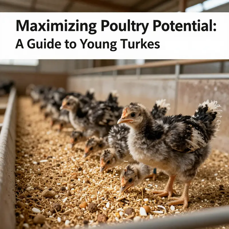 Young turkeys feed on a nutritionally balanced diet to support their rapid growth and development.