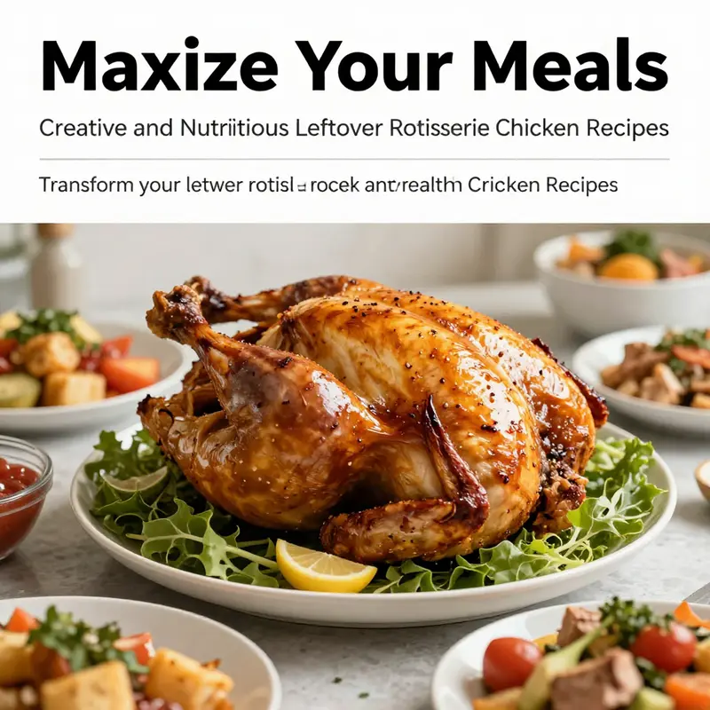 A rotisserie chicken accompanied by various creative dishes made from its leftovers.