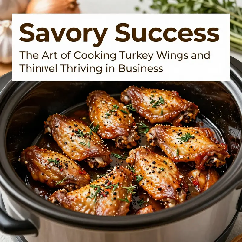 A close-up view of seasoned turkey wings ready for slow cooking, highlighting the use of herbs and spices for maximum flavor.