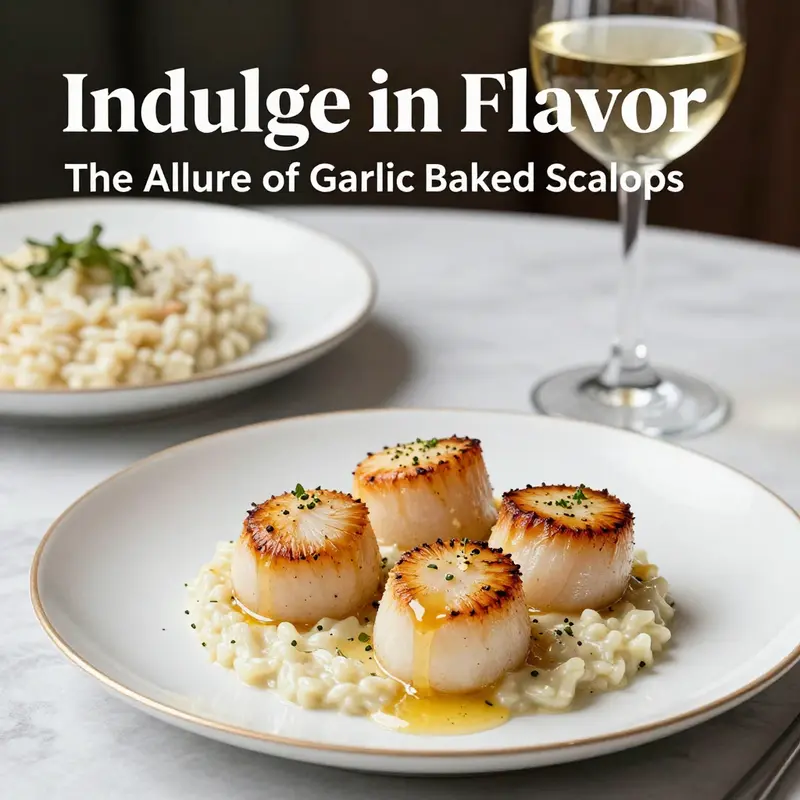 Baked scallops glistening in garlic butter, highlighting the dish’s inviting presentation.