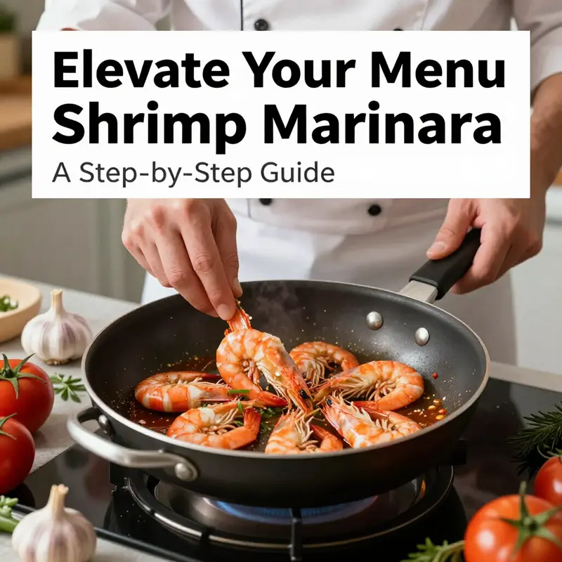 A chef expertly preparing shrimp marinara, showcasing the key steps of the recipe.
