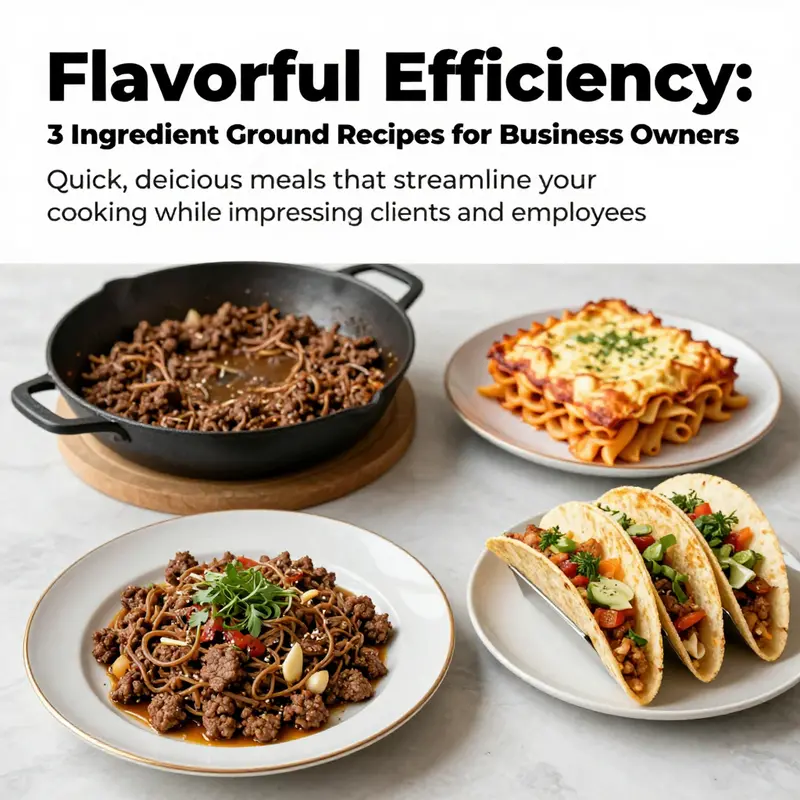 An array of three prepared ground beef dishes, visually illustrating quick and flavorful meal options.