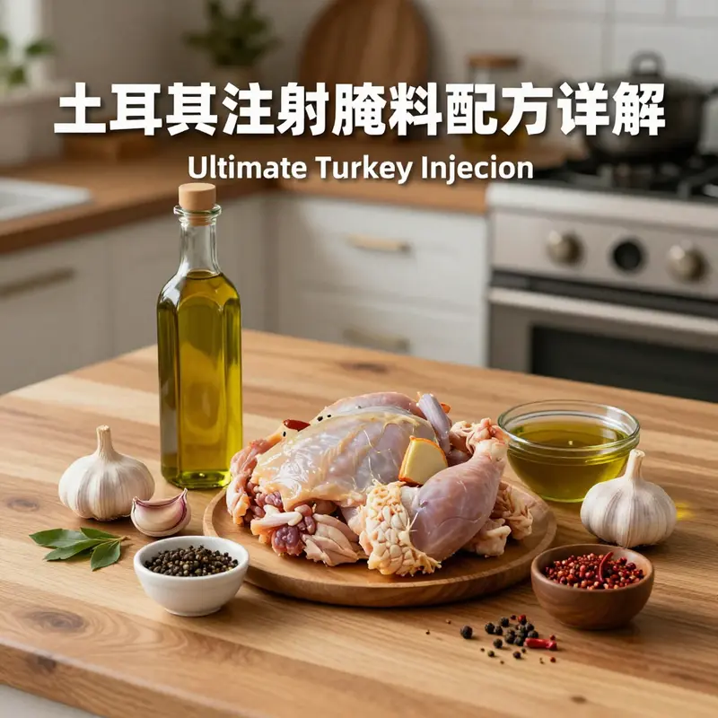 Essential ingredients for a flavorful turkey injection marinade arranged stylishly.