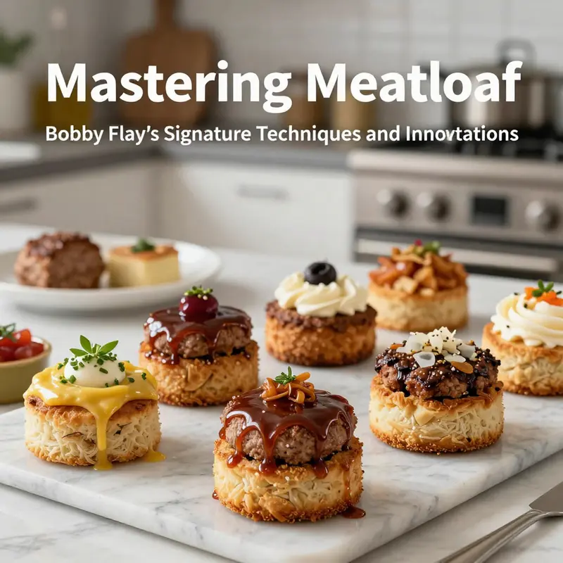 An elegant presentation of Bobby Flay’s meatloaf showcasing his unique culinary techniques and ingredients.