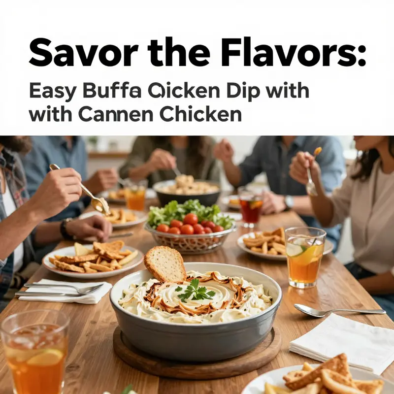 Creamy buffalo chicken dip made with canned chicken, perfect for parties.