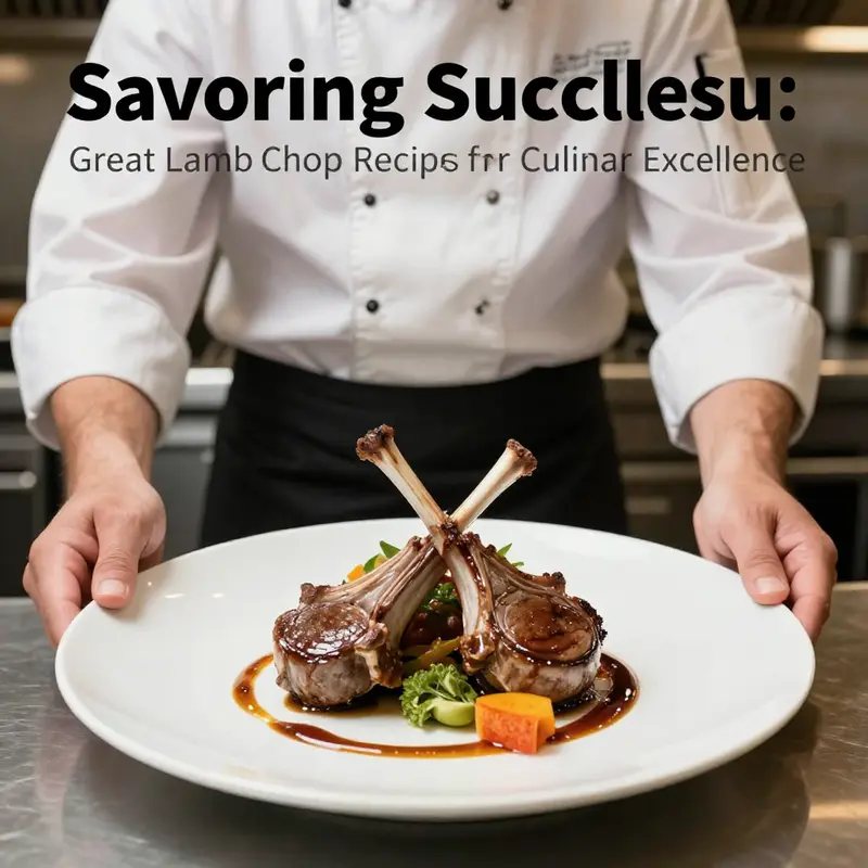 A chef plating a gourmet dish of lamb chops in a modern kitchen setting, focusing on the details of presentation.