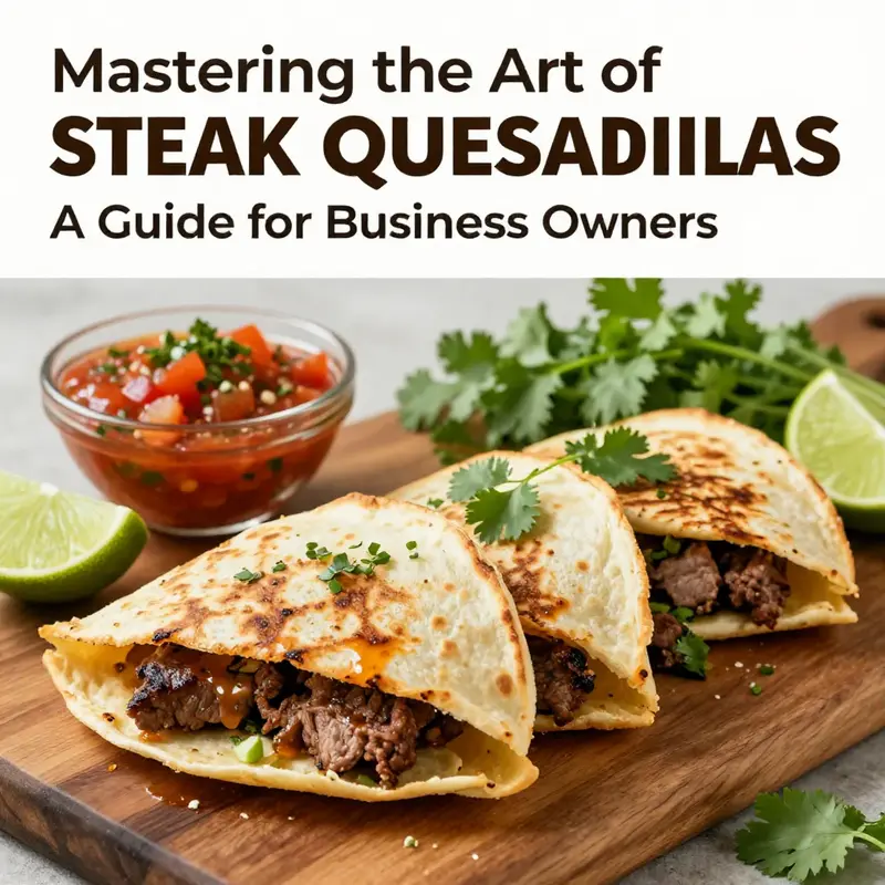 A deliciously made steak quesadilla served with garnishes, showcasing a mouthwatering presentation.