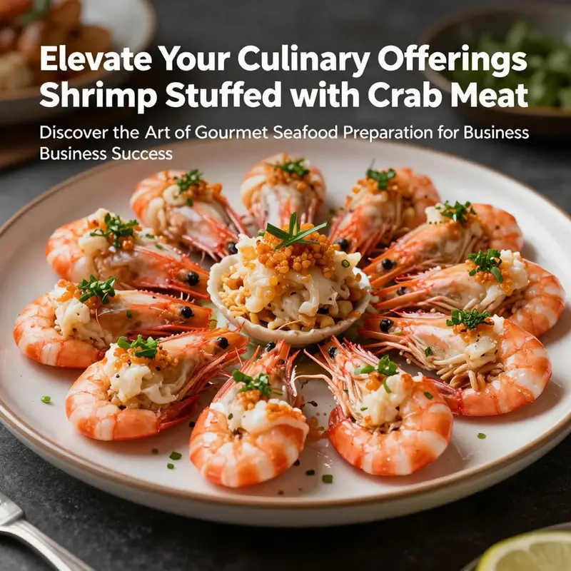 A fine dining platter of shrimp stuffed with crab meat, beautifully garnished for an upscale presentation.