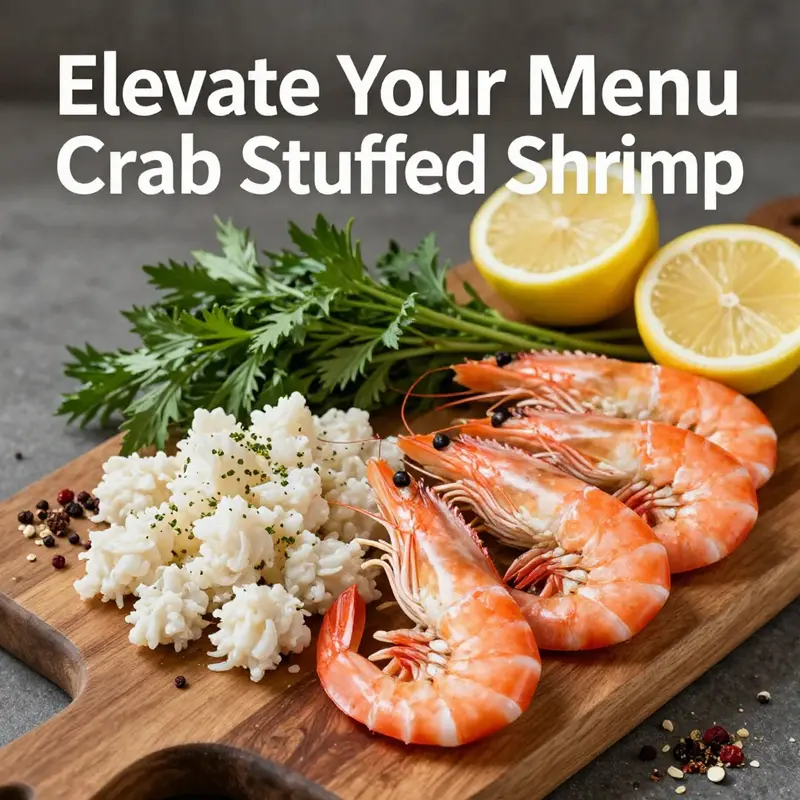 Fresh ingredients laid out to create crab stuffed shrimp, showcasing the quality necessary for the dish.