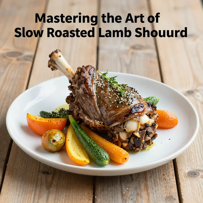 Artfully presented slow roasted lamb shoulder showcasing techniques and garnishes that enhance its appeal.