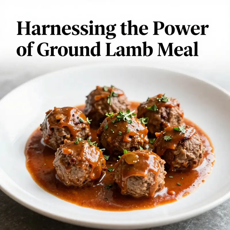 Ground lamb meal showcases its nutritional richness with a visual emphasis on texture and ingredients.