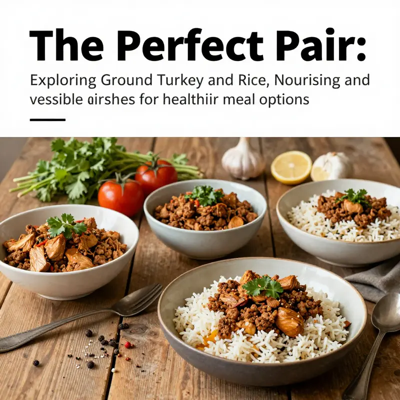 A beautiful display of ground turkey and rice dishes highlighting healthy ingredients and a rustic ambience.