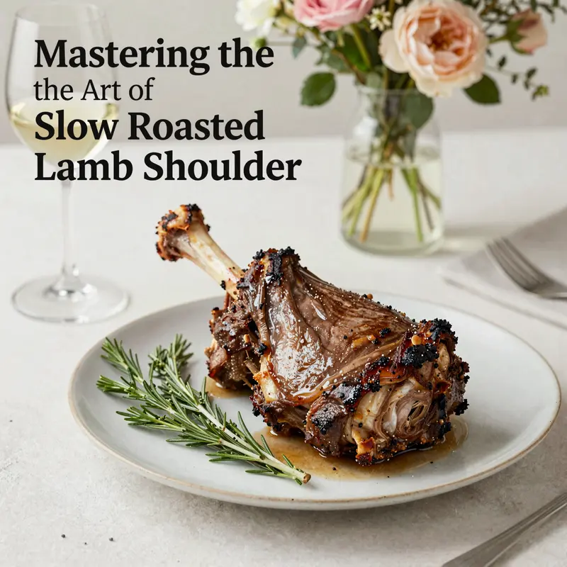 Artfully presented slow roasted lamb shoulder showcasing techniques and garnishes that enhance its appeal.