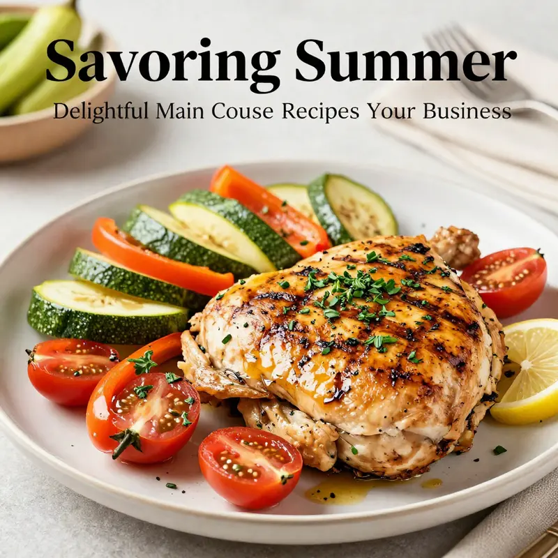 A colorful meal showcasing grilled lemon-herb chicken accompanied by seasonal vegetables.