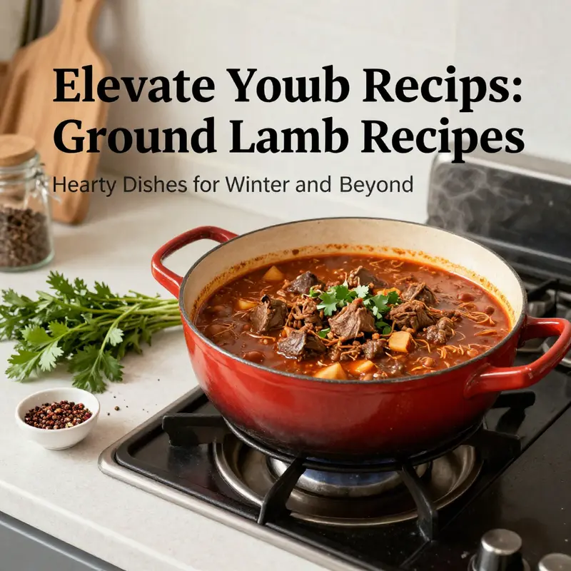 A pot of rich ground lamb chili, packed with ingredients that hint at comfort and warmth.