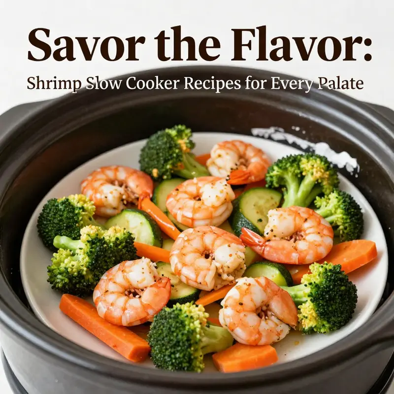 Delicious shrimp slow cooker dish with colorful ingredients ready to serve.