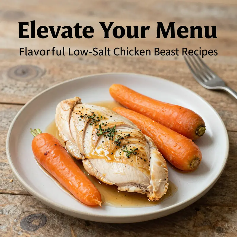 Tender low-salt steamed chicken breast with root vegetables, emphasizing colorful nutrition.