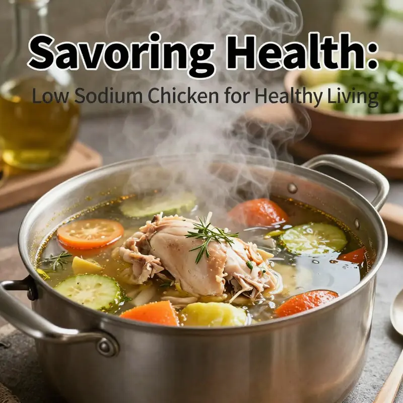A wholesome pot of low sodium chicken broth, showcasing vibrant ingredients.
