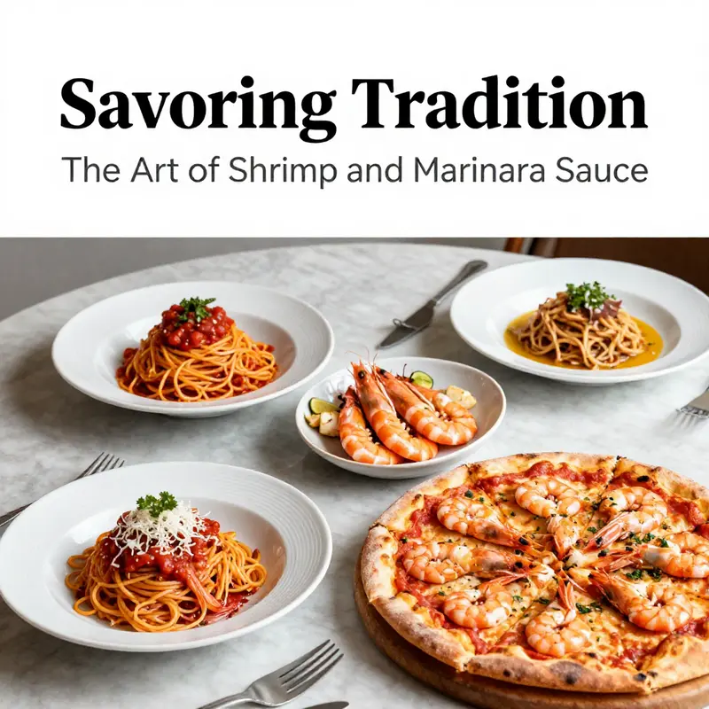 A plate of shrimp in marinara sauce, decorated with fresh herbs, embodying the dish’s culinary foundations.