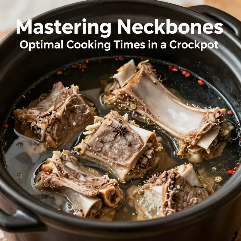 Delicious neckbones being cooked in a crockpot, demonstrating ideal duration and techniques for tender results.