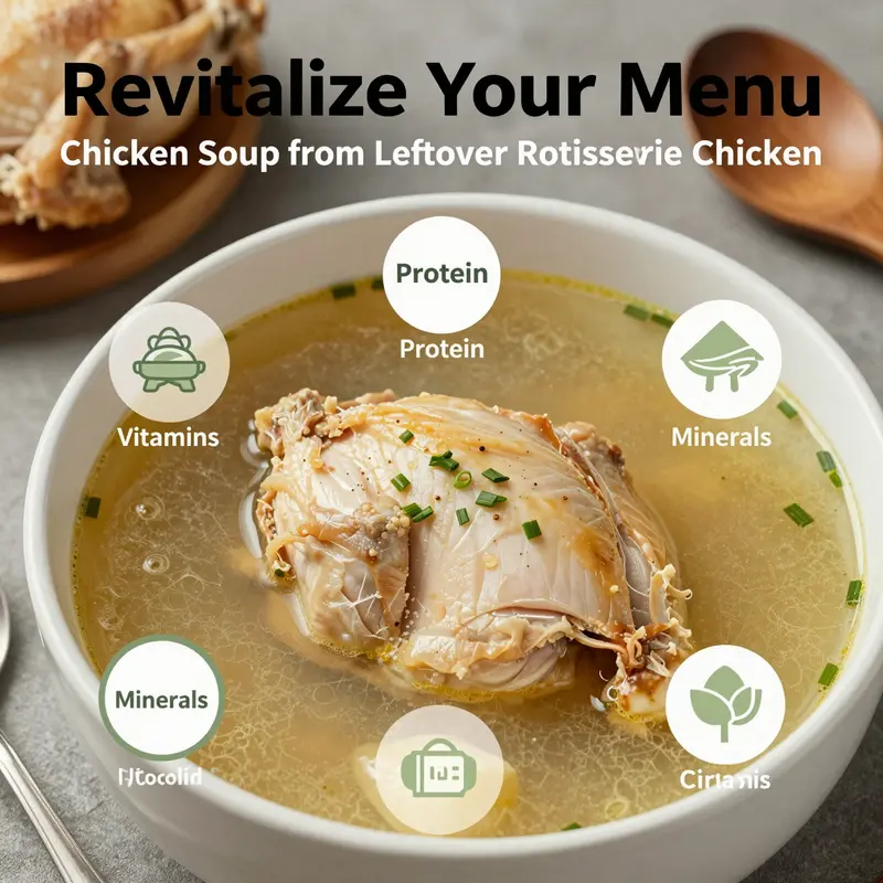 Step-by-step process of transforming leftover rotisserie chicken into a nourishing soup.