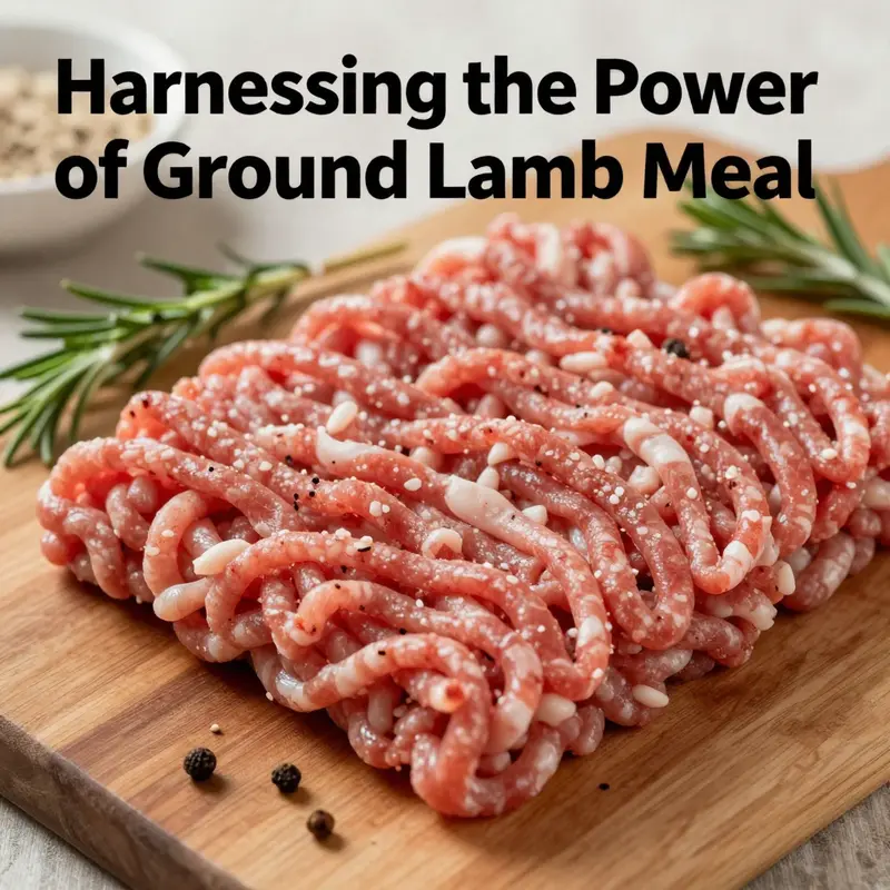Ground lamb meal showcases its nutritional richness with a visual emphasis on texture and ingredients.