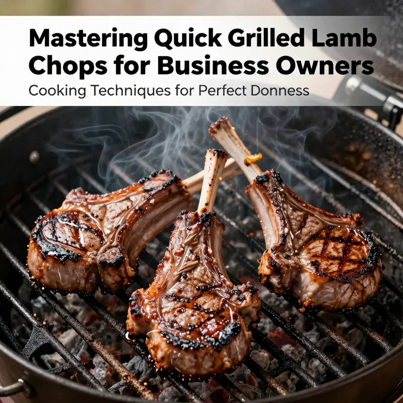 Ingredients for quick grilled lamb chops, including fresh herbs and olive oil.