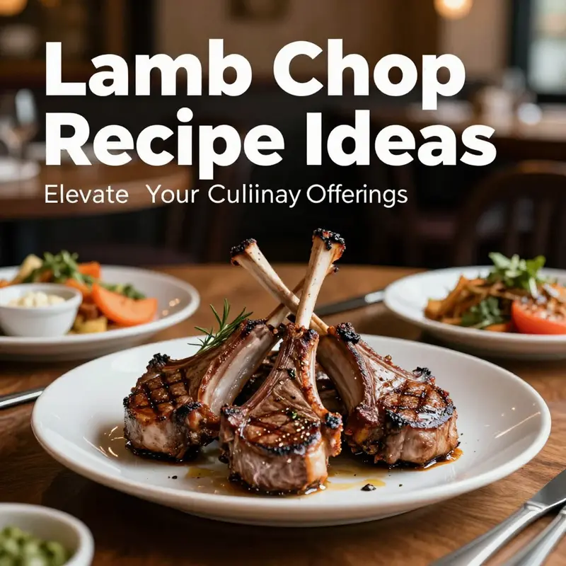 A restaurant table elegantly set with grilled lamb chops and sides, highlighting a cozy dining atmosphere.