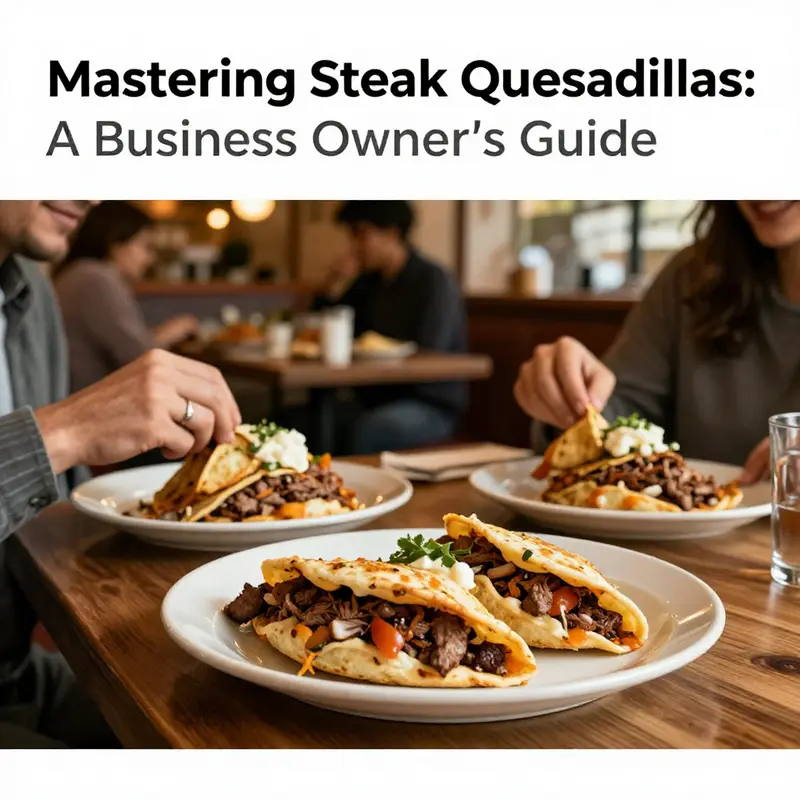 A friendly restaurant environment with customers enjoying steak quesadillas, showcasing the dish in a social setting.