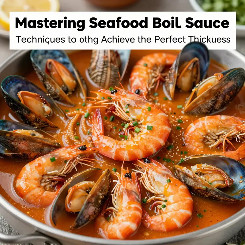 A beautifully arranged seafood boil with various sauces, emphasizing the role of thickness in enhancing flavor.