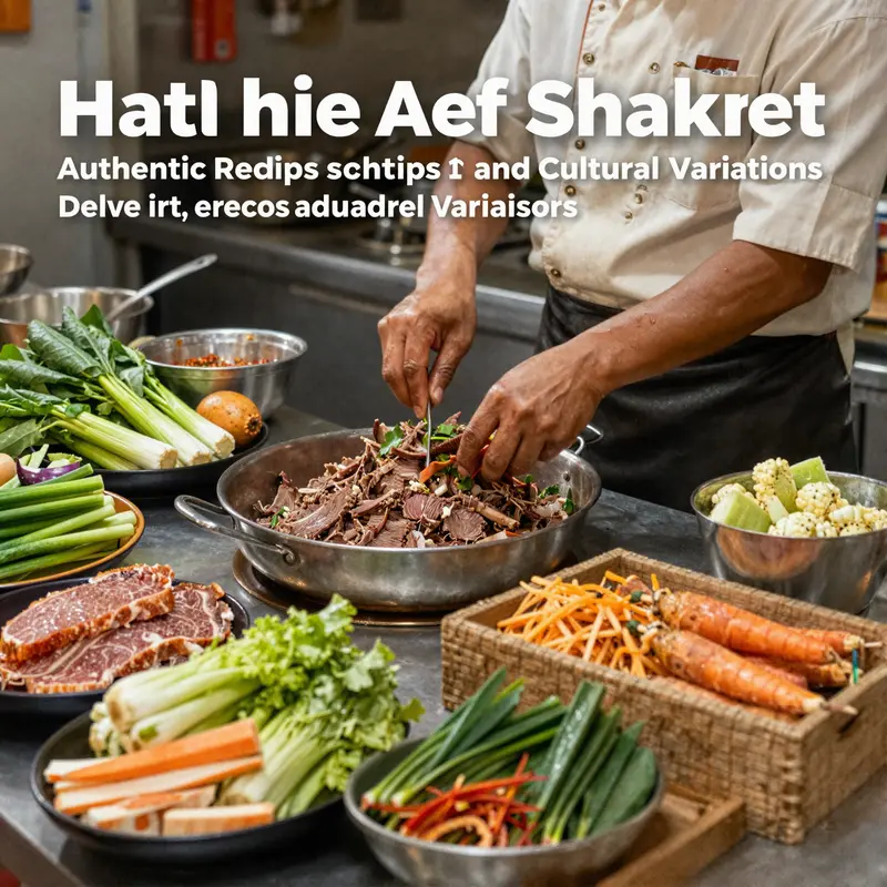 A chef preparing shaken beef in a vibrant kitchen setting, surrounded by fresh ingredients that symbolize the dish's authenticity.