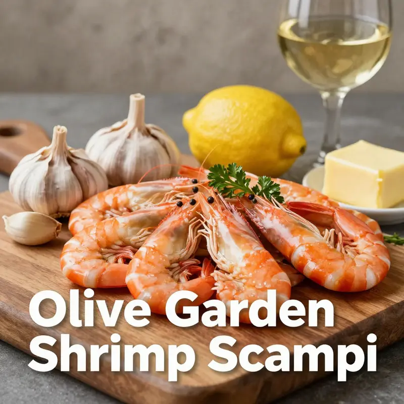 Key Ingredients for Olive Garden’s Shrimp Scampi displayed artistically.