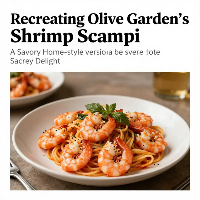 A bowl of shrimp scampi with linguine, garnished with herbs and placed on a stylish dining table.