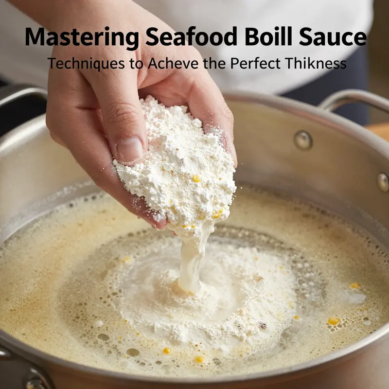 A chef demonstrates the technique of using starch slurry to achieve the desired sauce thickness.