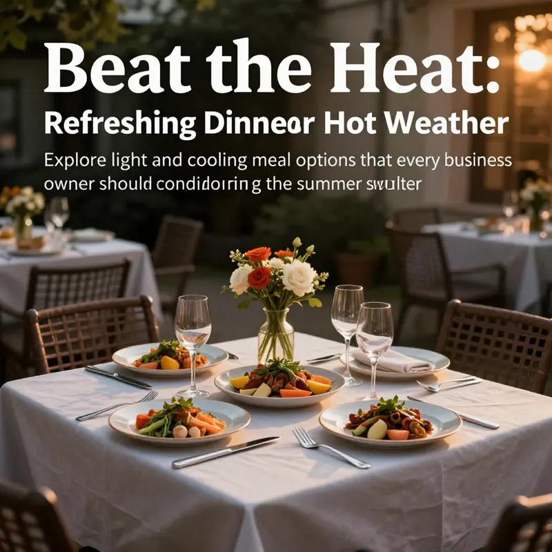 A picturesque outdoor table setting filled with vibrant summer dishes, under soft sunset lighting, perfect for warm evenings.